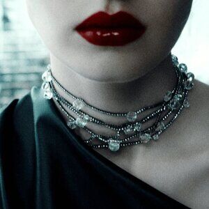 New Zara Women's RHINESTONE NECKLACE ANTHRACITE GREY